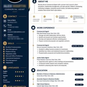 Commercial Agent Professional Resume CV Template