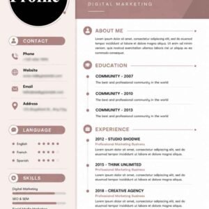 Dusty Rose Digital Marketing Professional Resume CV Template